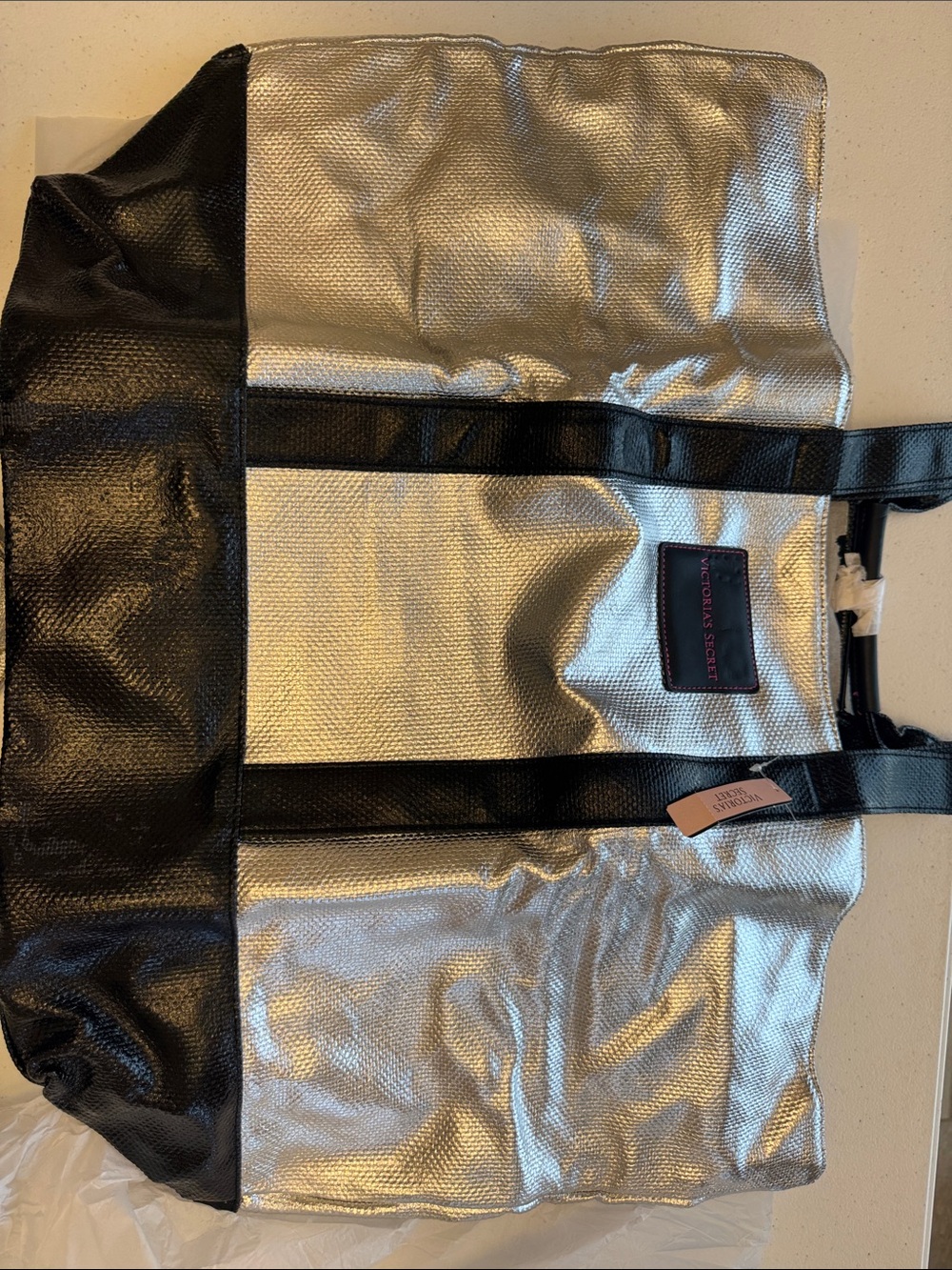 Set of Victoria's Secret Silver and Black Metallic Tote & purse